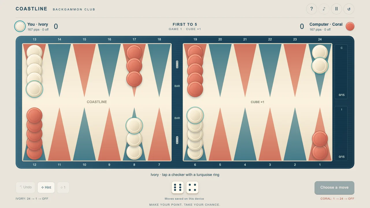 Coastline Backgammon gameplay